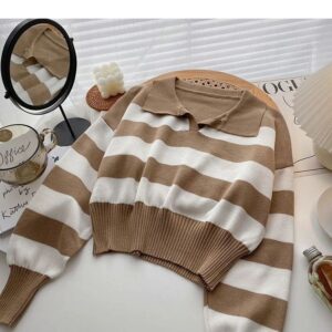 Fuji knit sweater stripe wanita terbaru